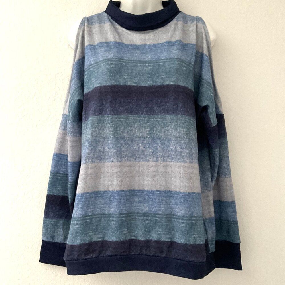 Cold Shoulder Blue Colorblock Striped Top